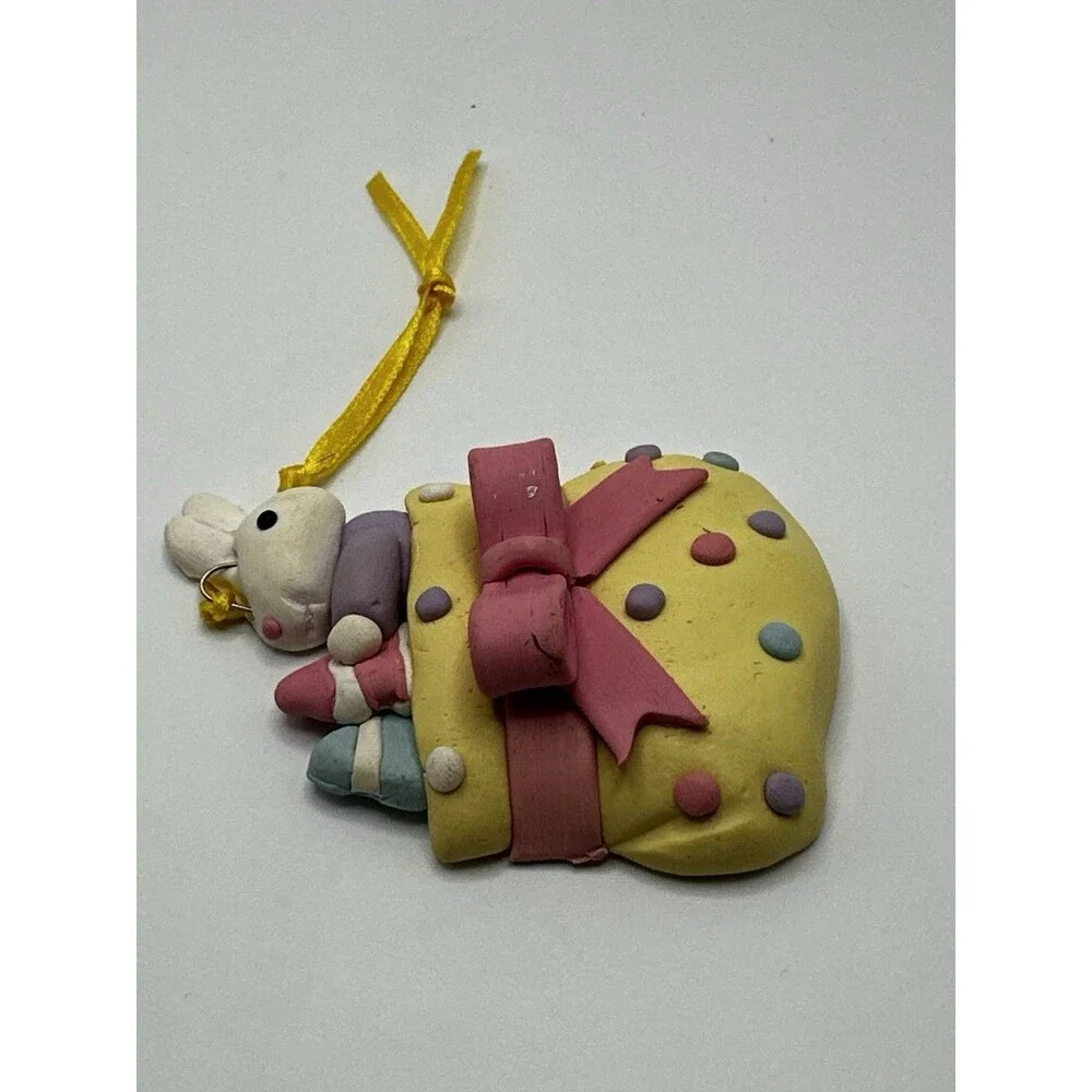 Silvestri Handcrafted Bunny Gift Sack Ornament Pastel Polka Dot Vintage Easter